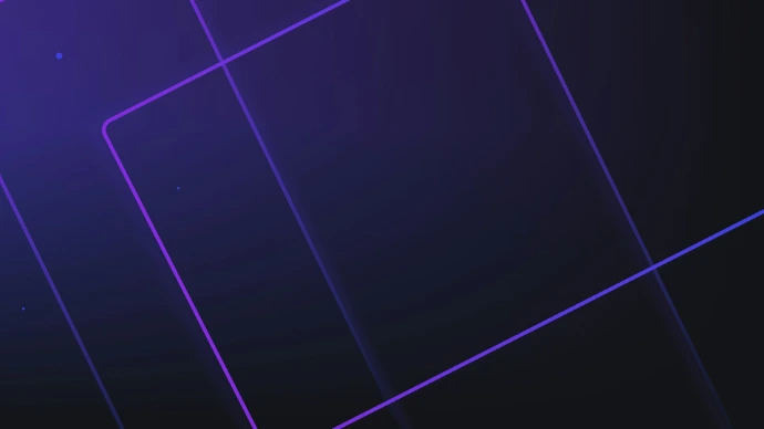 Thin glowing purple lines forming overlapping squares against a dark gradient background
