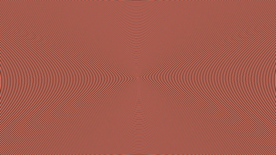 A muted pink background with subtle concentric circles.